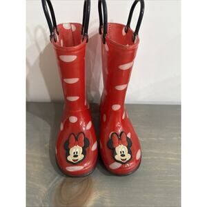 MINNIE MOUSE Rain Boots Girl’s Size 9 Disney Junior Red And White Polka Dot